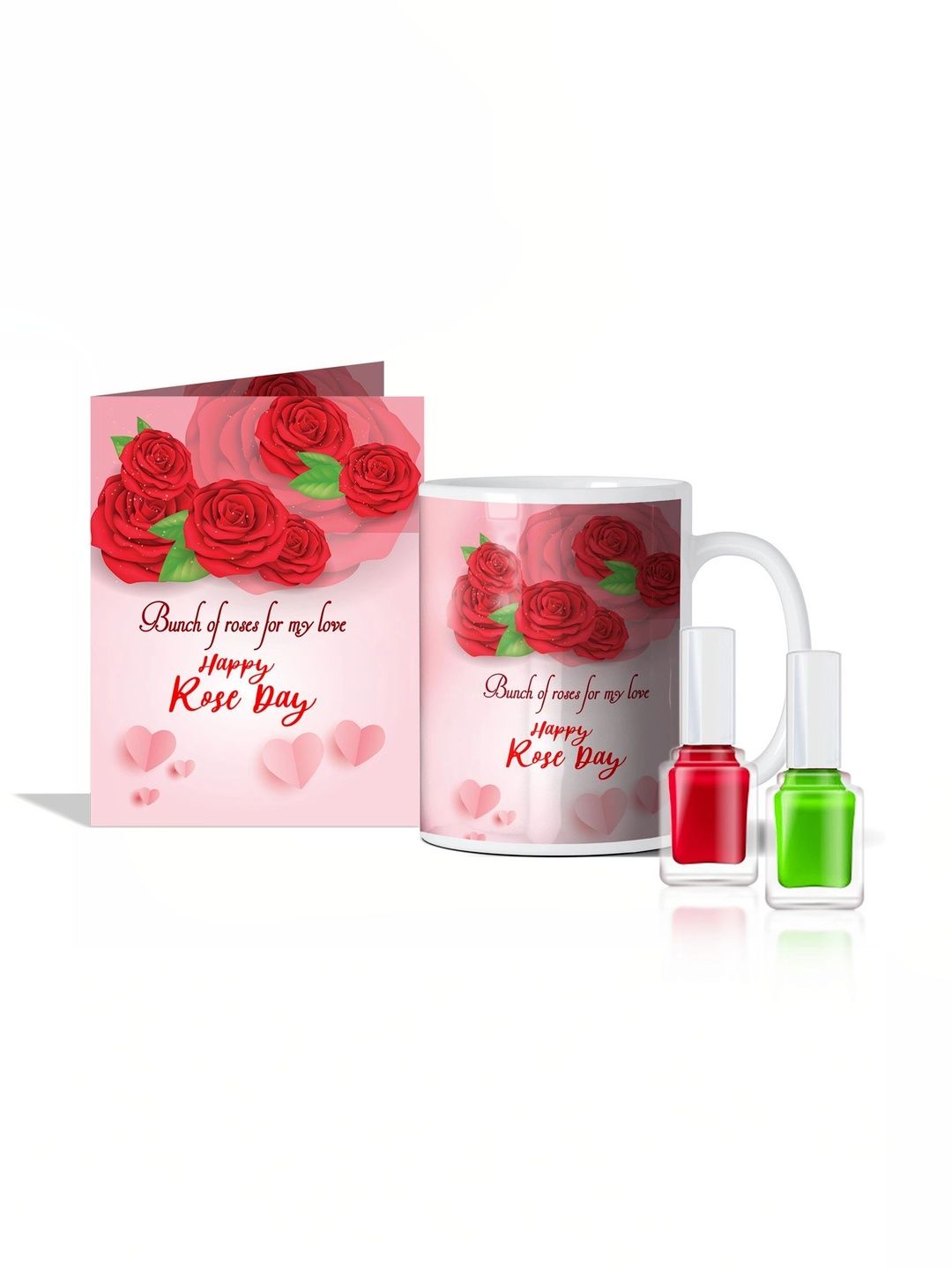 GIFT MY PASSION 4-Pcs Pink & Red Mug Card & Nail Polish Rose Day Gift Set-image-46