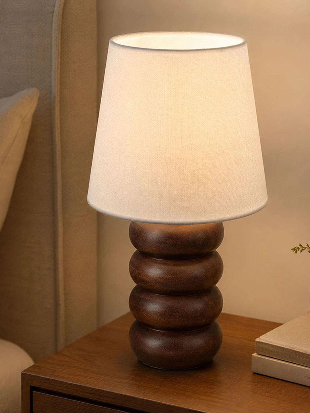 HABERE INDIA Beige Wood Frusturical Shaped Table Lamp-picture-55