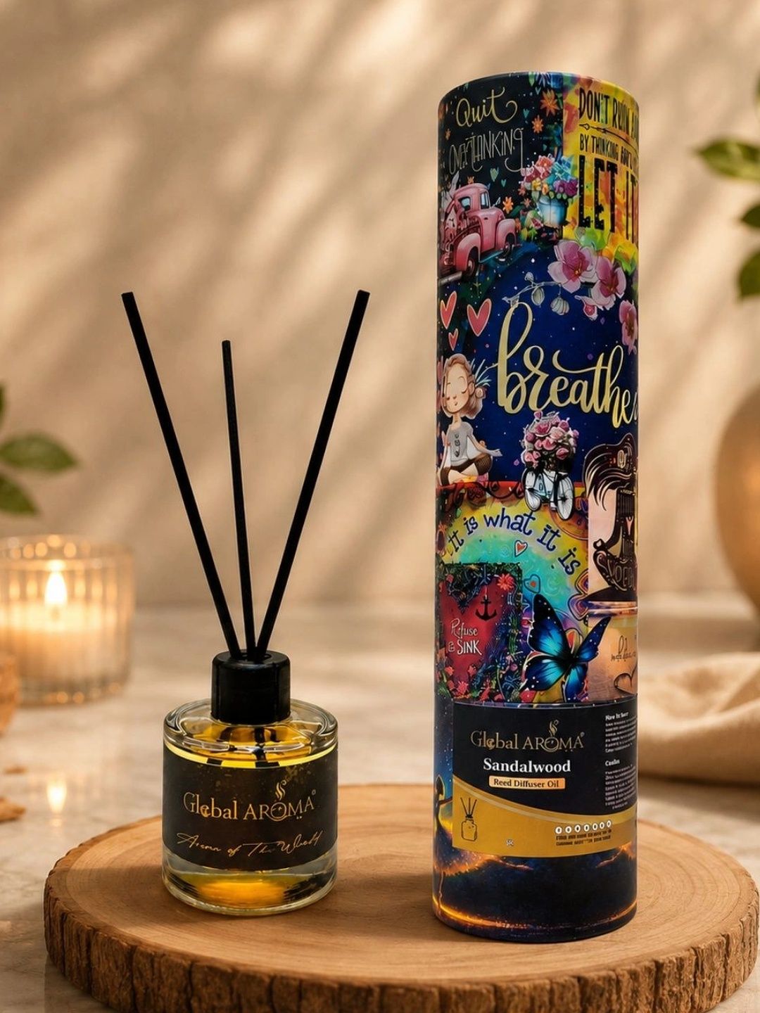 GLOBAL AROMA Transparent Sandalwood Reed Diffuser With 5 Fiber Sticks 50ml-picture-48