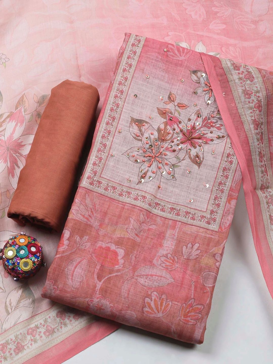 Meena Bazaar Printed Art Silk Unstitched Dress Material-image-16