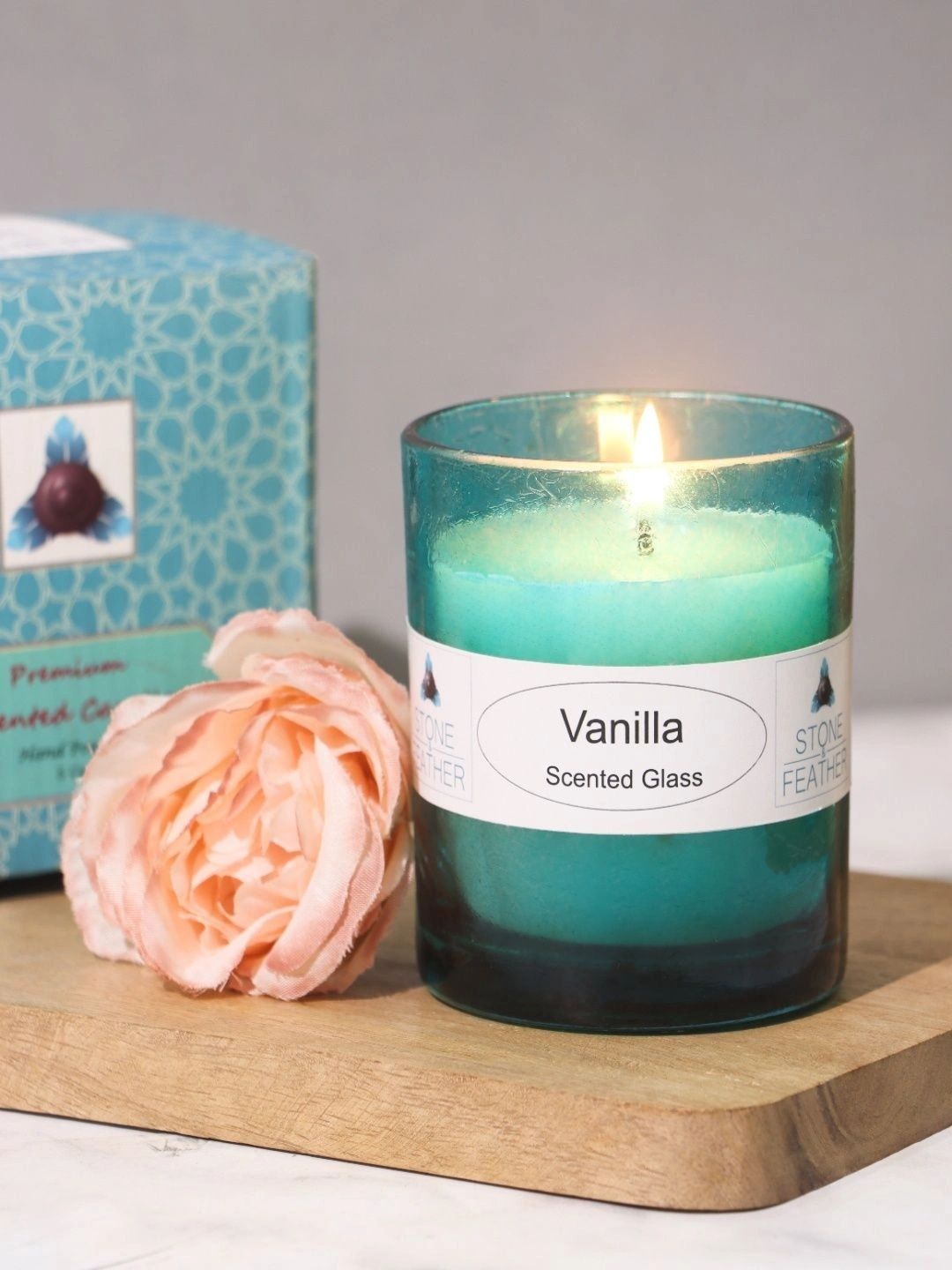 Stone and Feather Blue 1 pieces Jar Candle-image-1