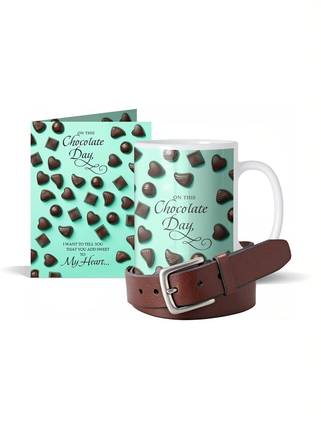 GIFT MY PASSION 3-Pcs Green & Brown Mug Card & Belt Chocolate Day Gift Set-image-16