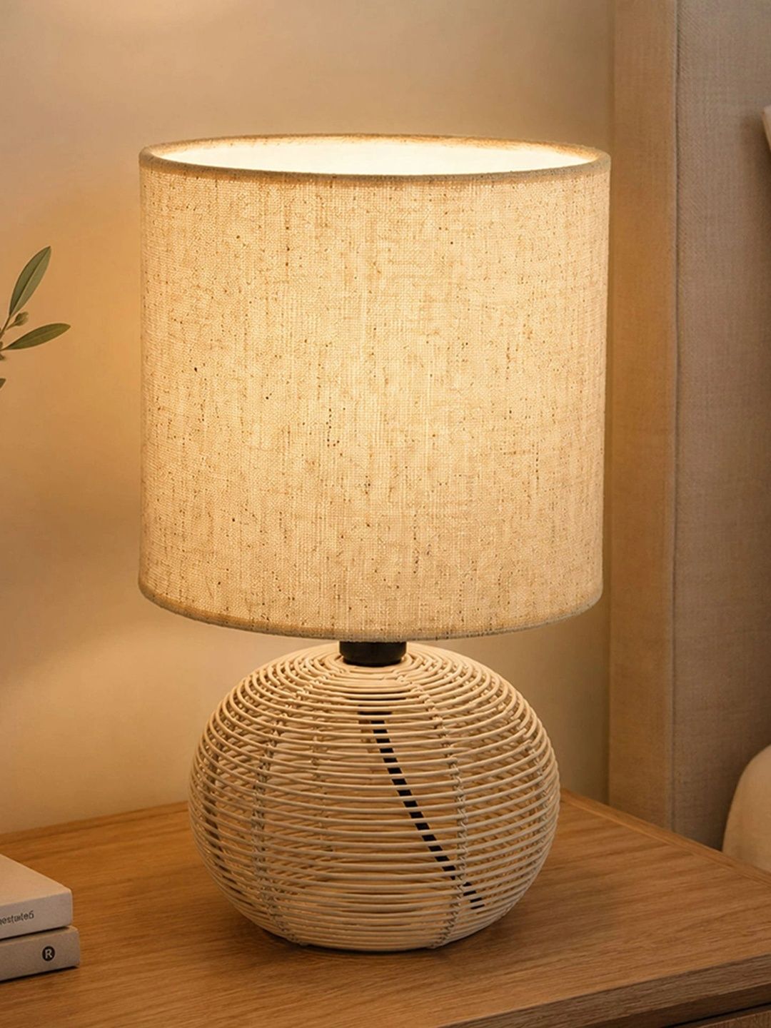 HABERE INDIA Beige Textured Metal Cylindrical Shaped Table Lamp-image-31