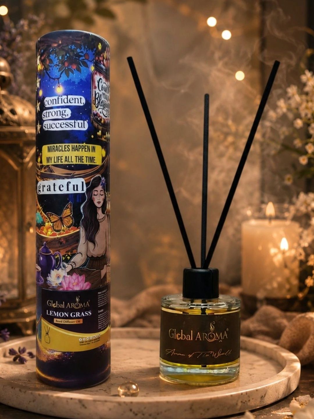 GLOBAL AROMA Transparent Lemongrass Reed Diffuser With 5 Fiber Sticks 50ml-image-11