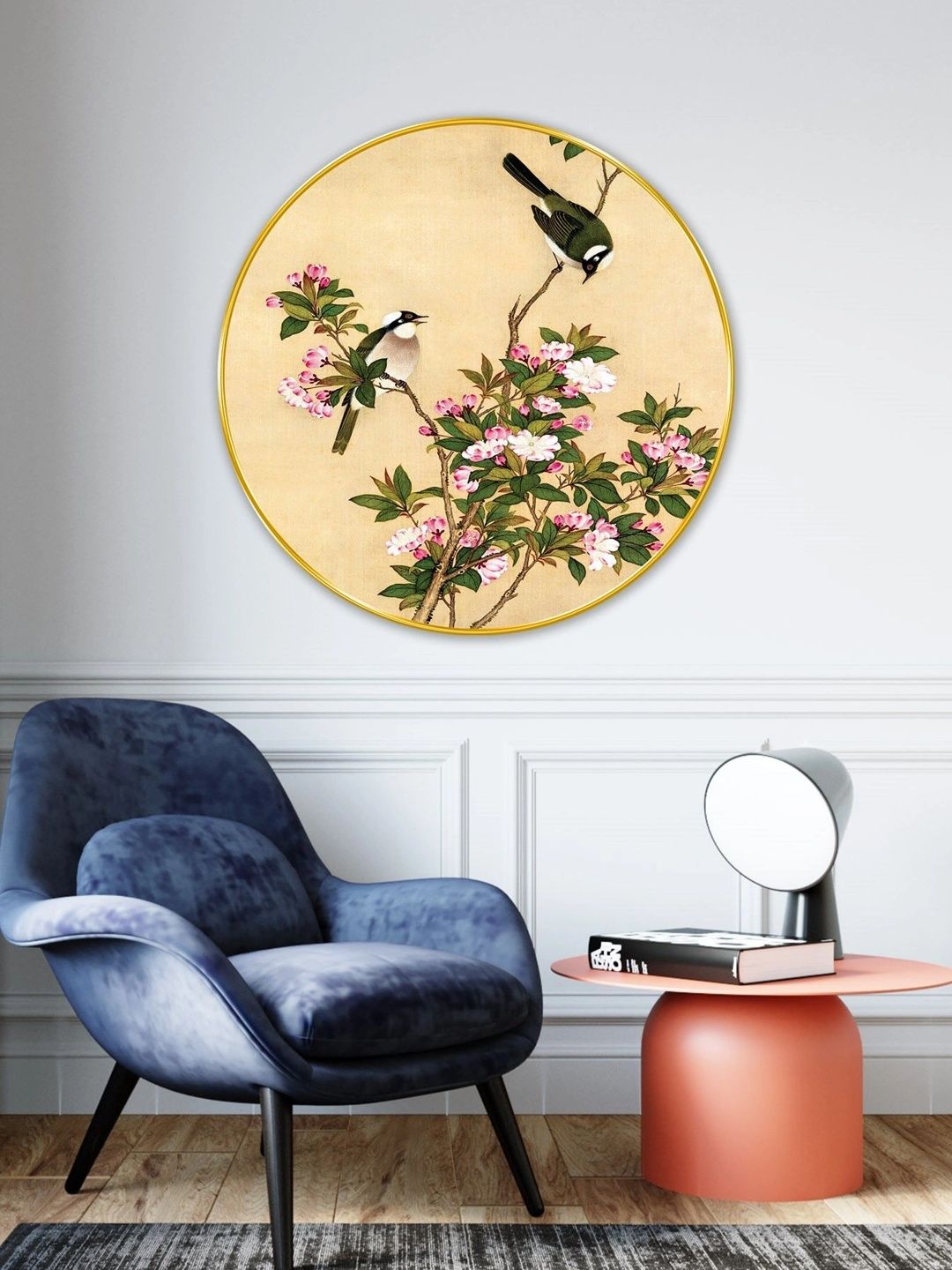 Myntra Elegant Homes Green And White Birds on Floral Branch Round Wall Paintings-picture-11