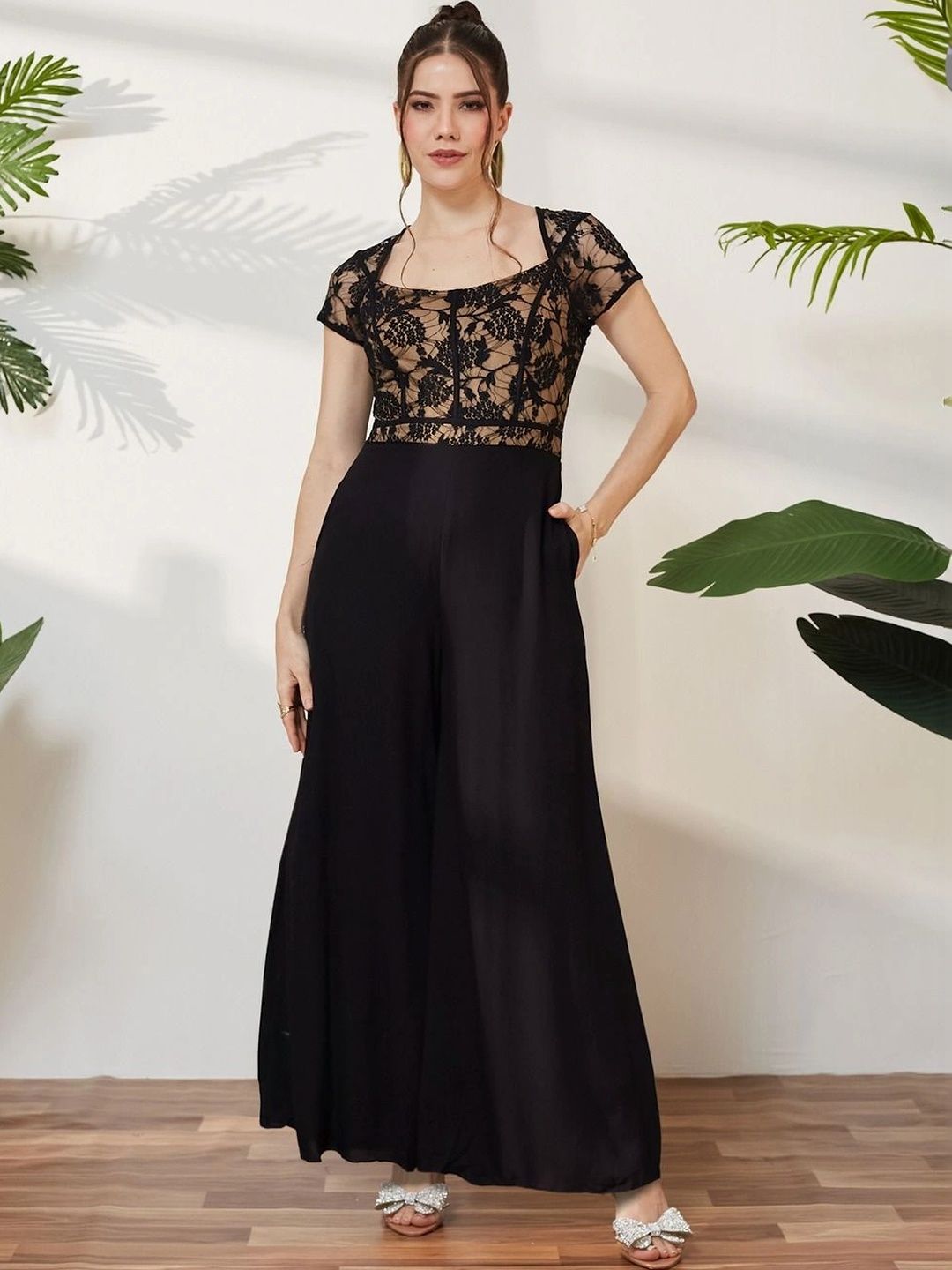 Miss Chase Basic Jumpsuit with Lace Inserts-image-3