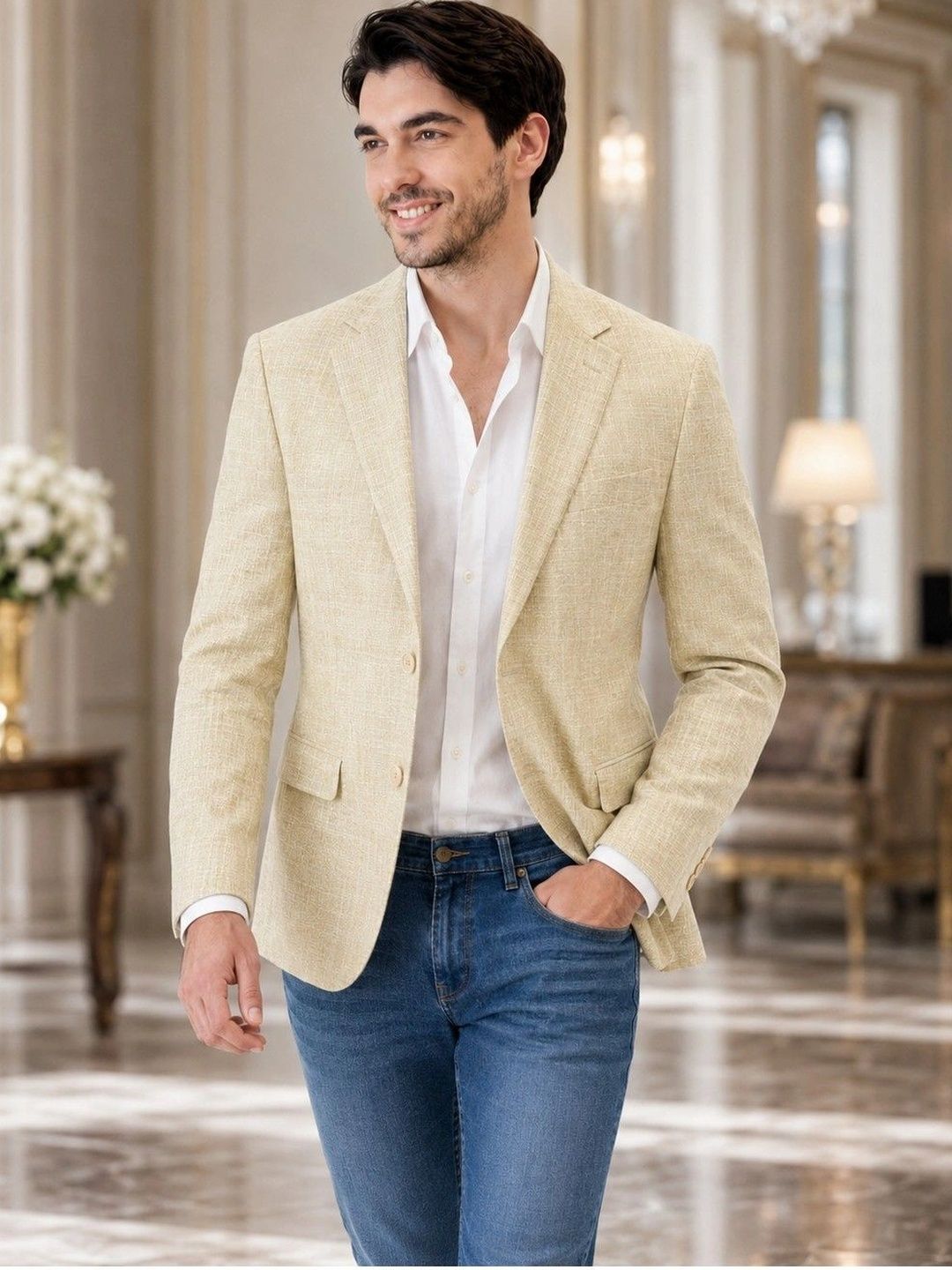 House of Pataudi Self Design Notched Lapel Single-Breasted Tailored Fit Party Blazers-picture-25