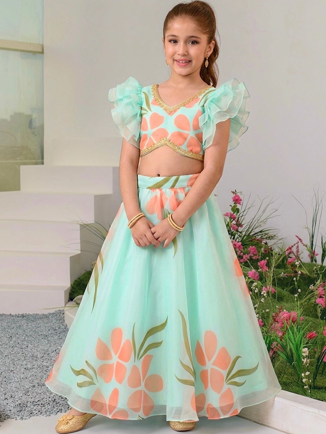 SHAHUDI DESIGNER Girls Printed Block Print Ready to Wear Lehenga &-picture-8