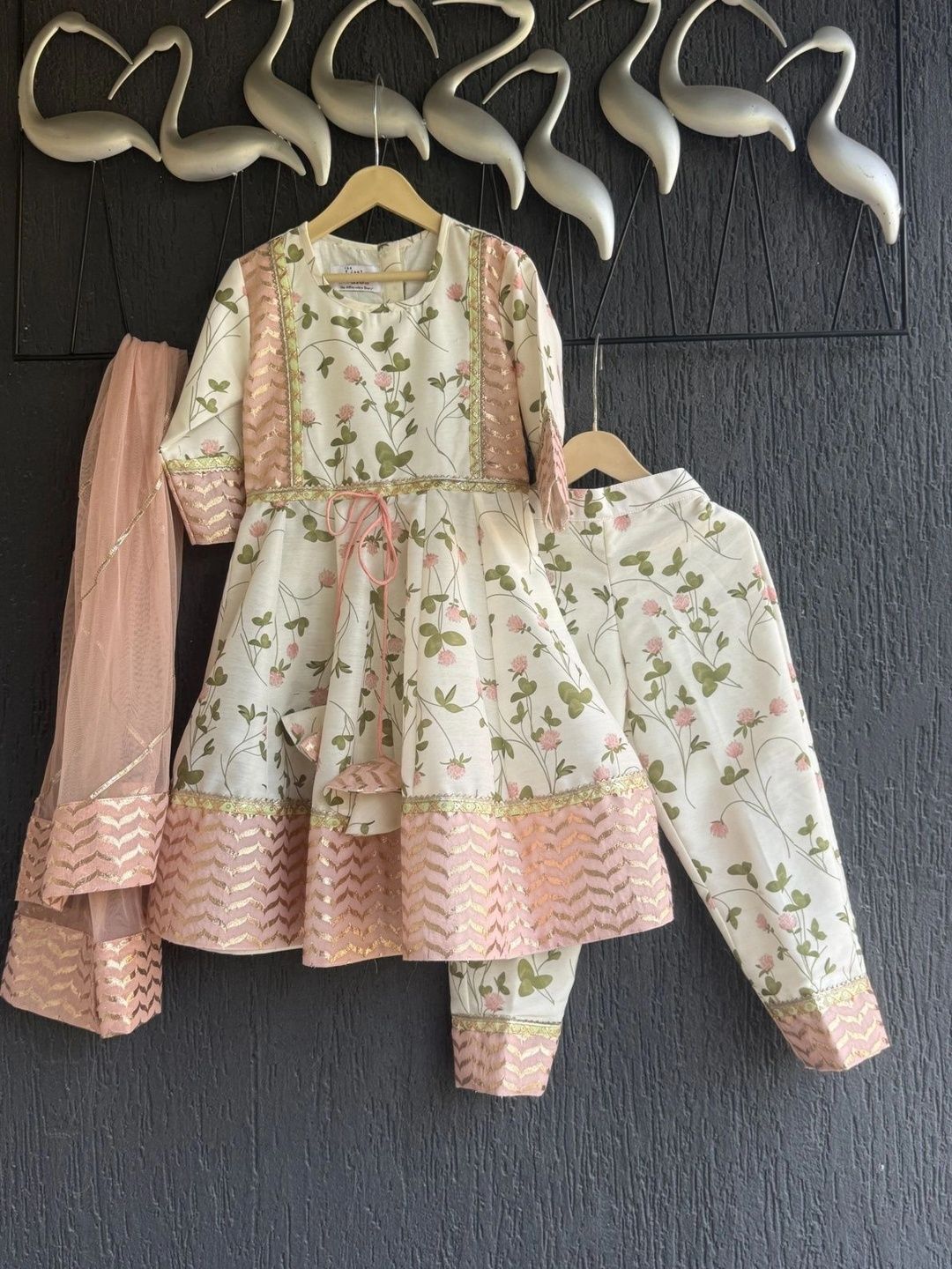 The Little Tales Girls Floral Printed Empire Kurta with Trousers & With Dupatta-image-34