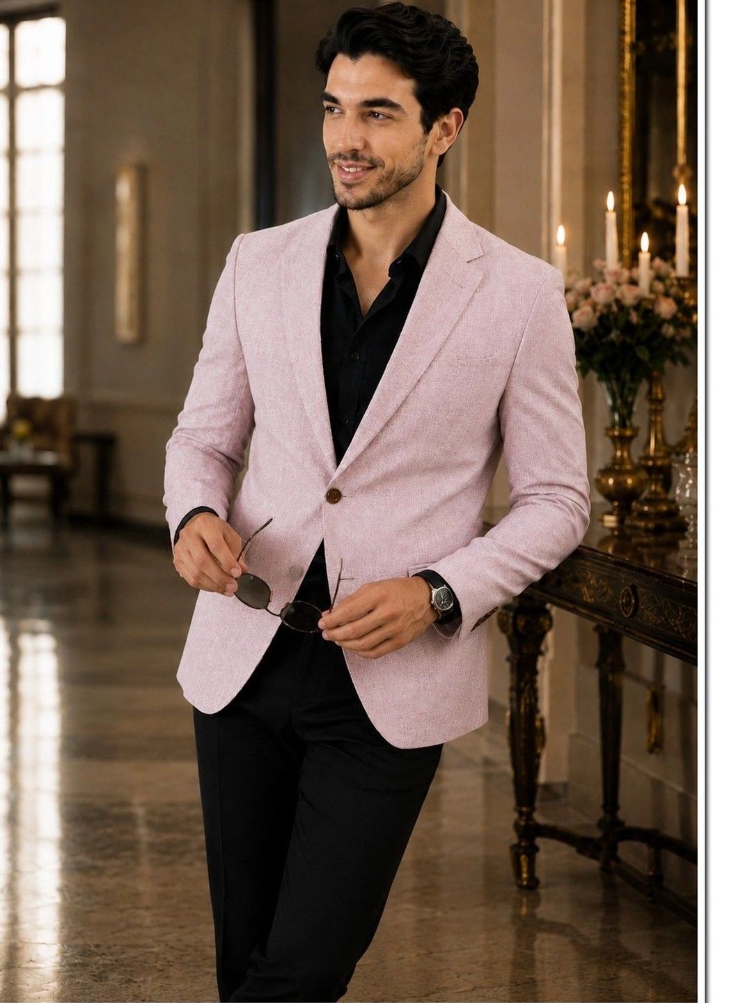 House of Pataudi Self Design Notched Lapel Single-Breasted Tailored Fit Party Blazers-image-17