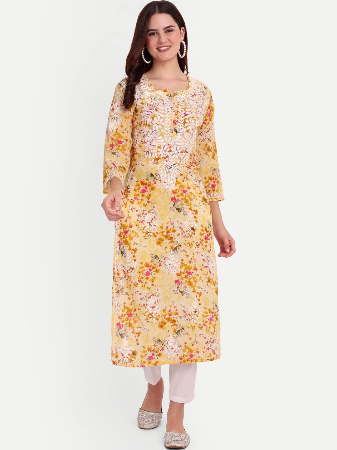 FILO HEVIS Floral Printed Chikankari Chikankari Kurti-picture-41