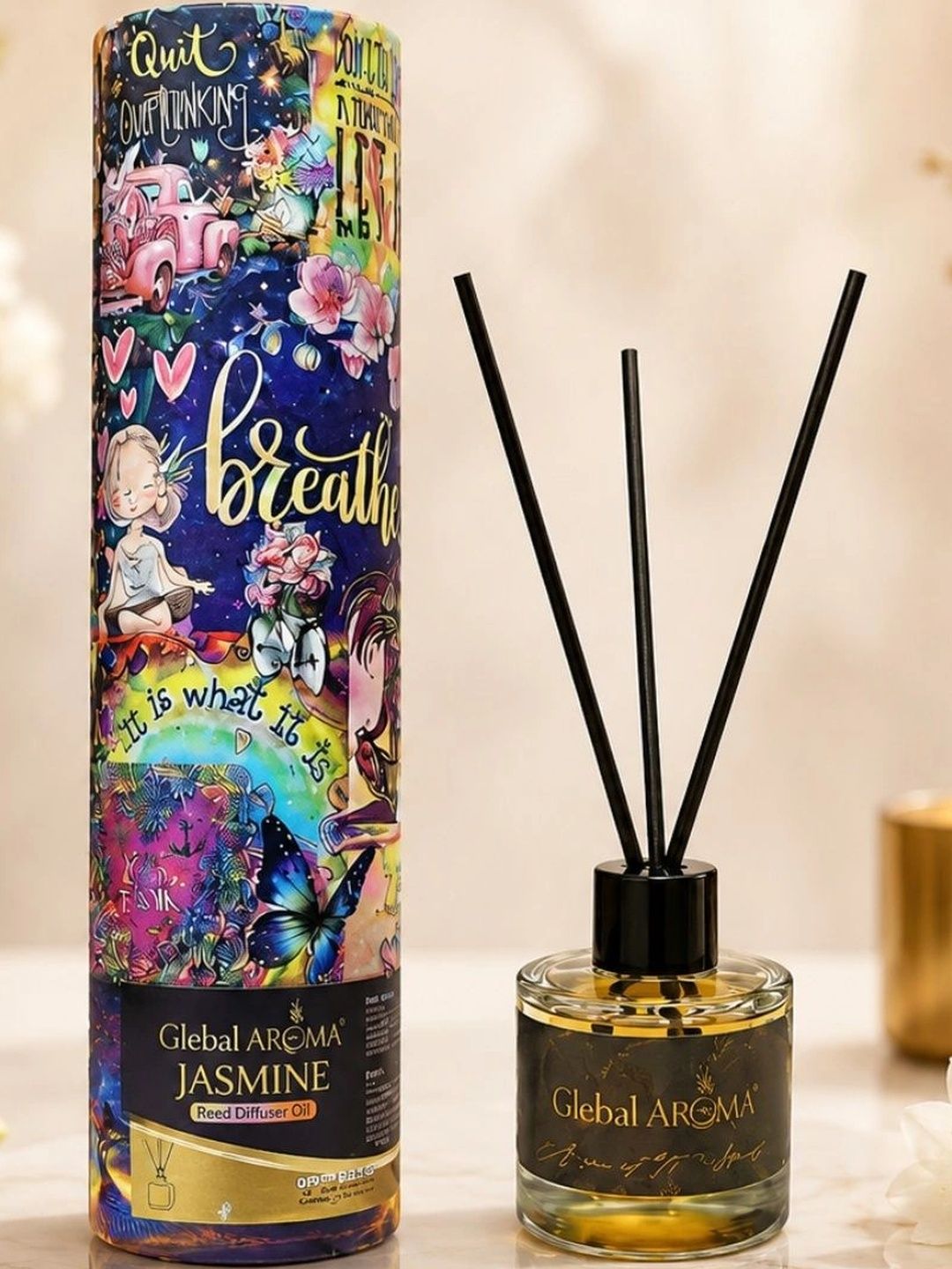 GLOBAL AROMA Transparent Jasmine Reed Diffuser With 5 Fiber Sticks 50ml-picture-17
