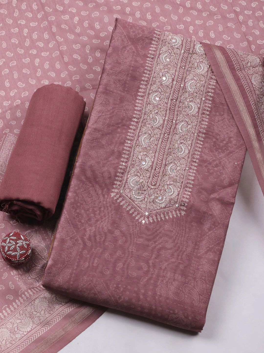 Meena Bazaar Printed Art Silk Unstitched Dress Material-image-35