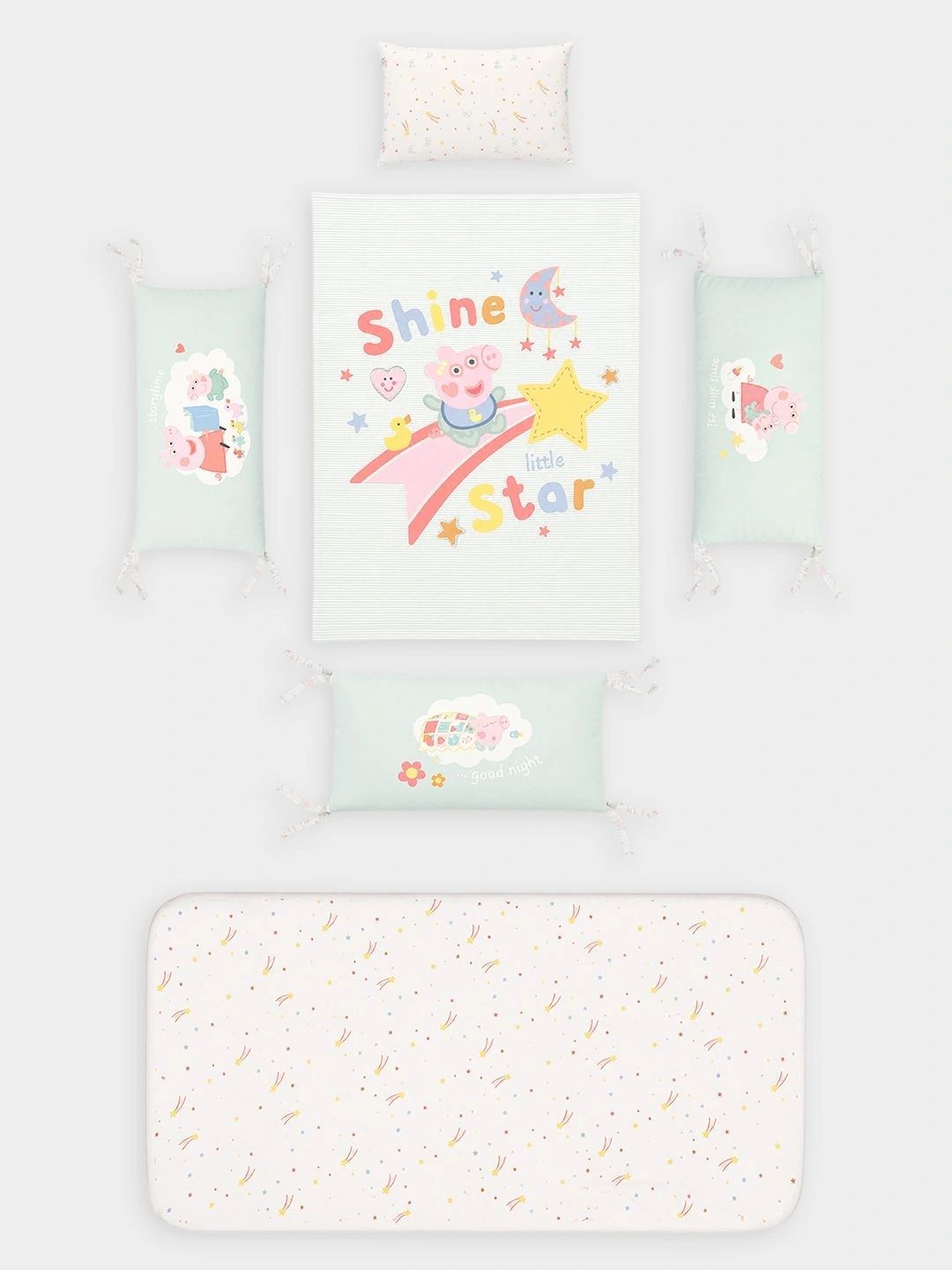 MiArcus 6Pcs Sea Green & White Printed Baby Bed Sets-picture-20