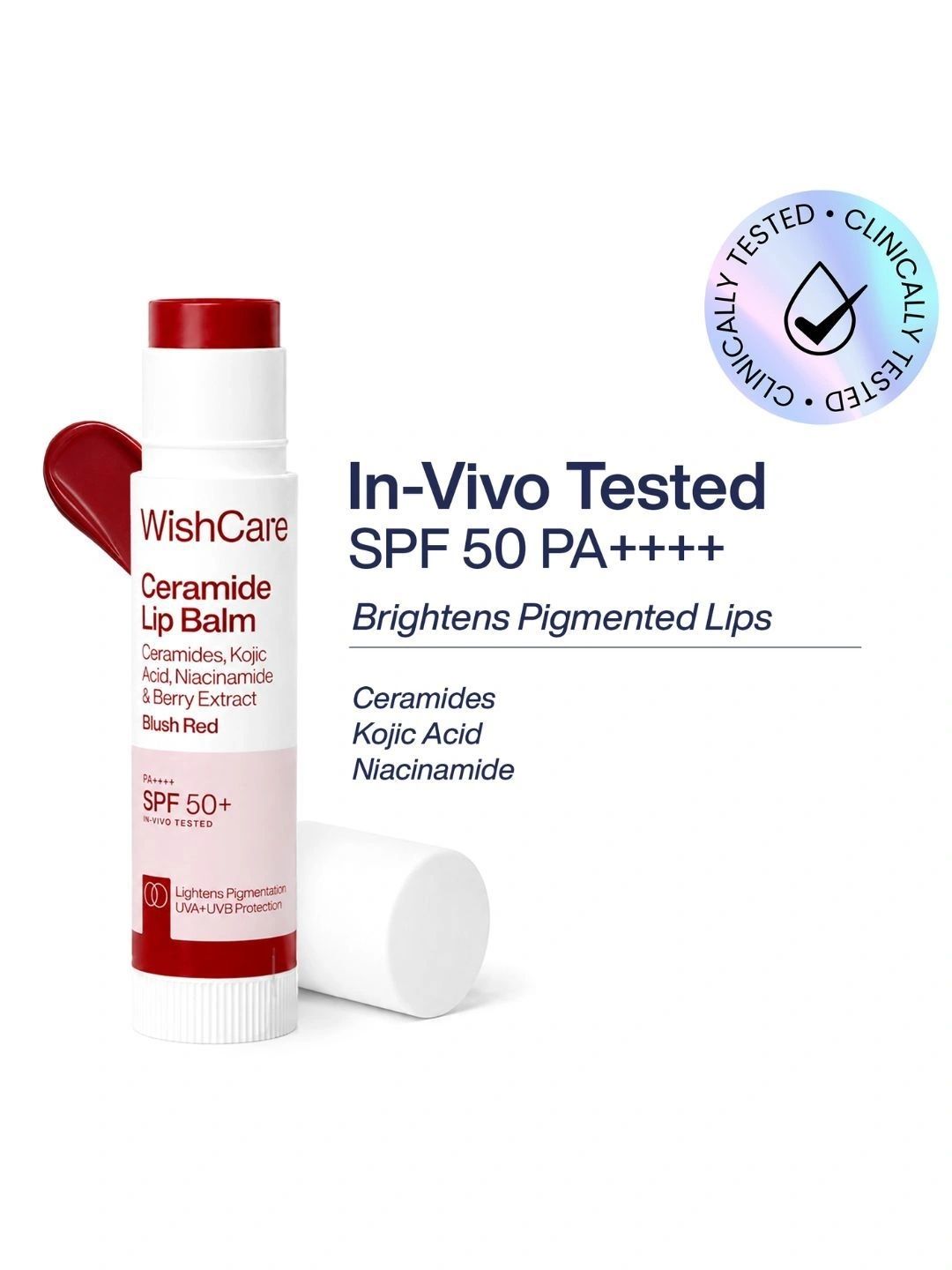 WishCare Tinted Ceramide Lip Balm with SPF50 PA++++ - Kojic Acid - 5 g - Blush Red