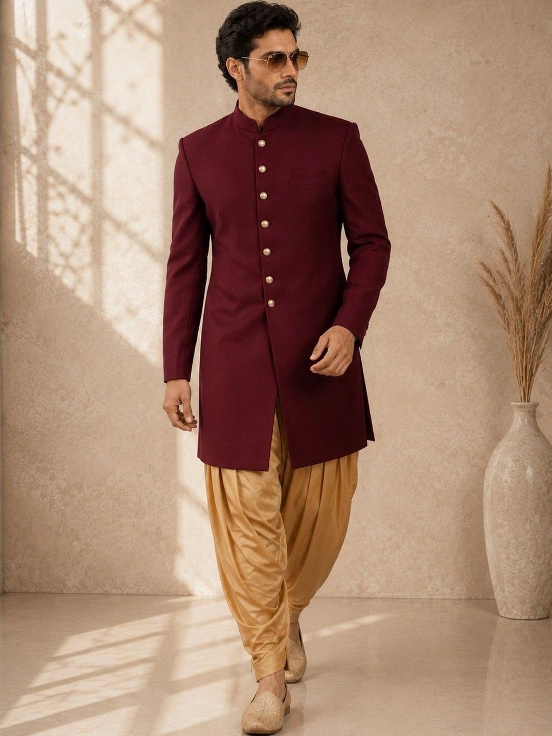 SOURAGYA Mandarin Collar Sherwani-image-35
