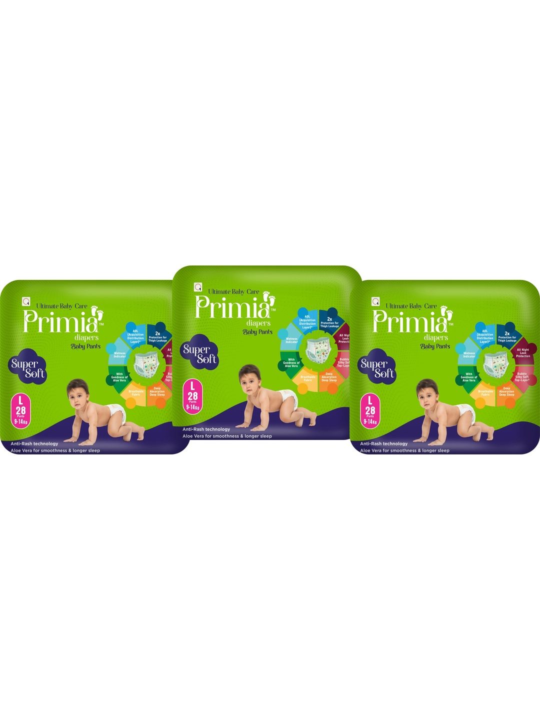Primia Set Of 3 Diaper Baby Pants With Aloe Vera - L - 28Pcs Each-picture-21
