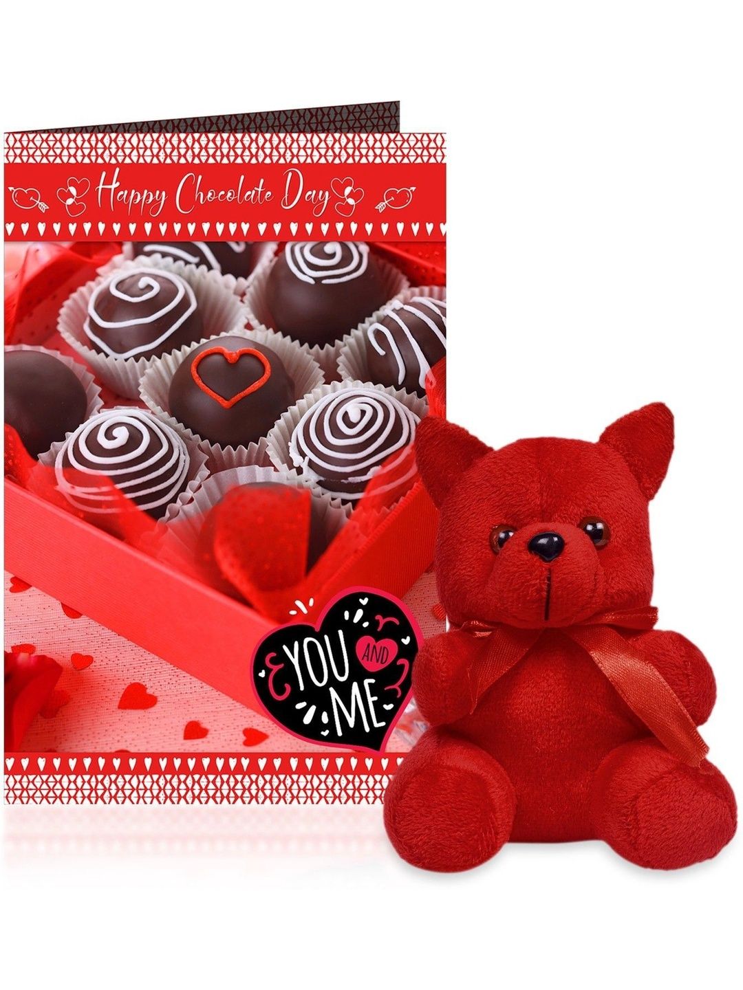 GIFT MY PASSION 2-Pcs Red Chocolate Day Greeting Card & Teddy Gift Set-picture-12