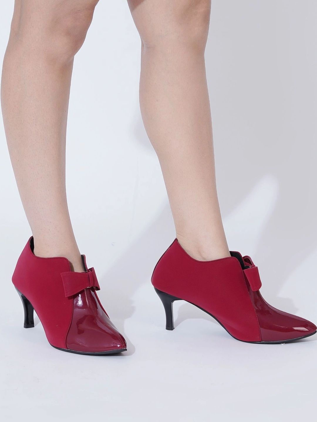 Shoetopia Colourblocked Slim Heeled Pumps with Bows-picture-33