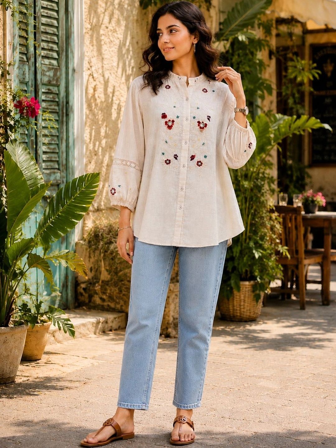 Nayam By Lakshita Floral Embroidered Ethnic Cotton Top-picture-25
