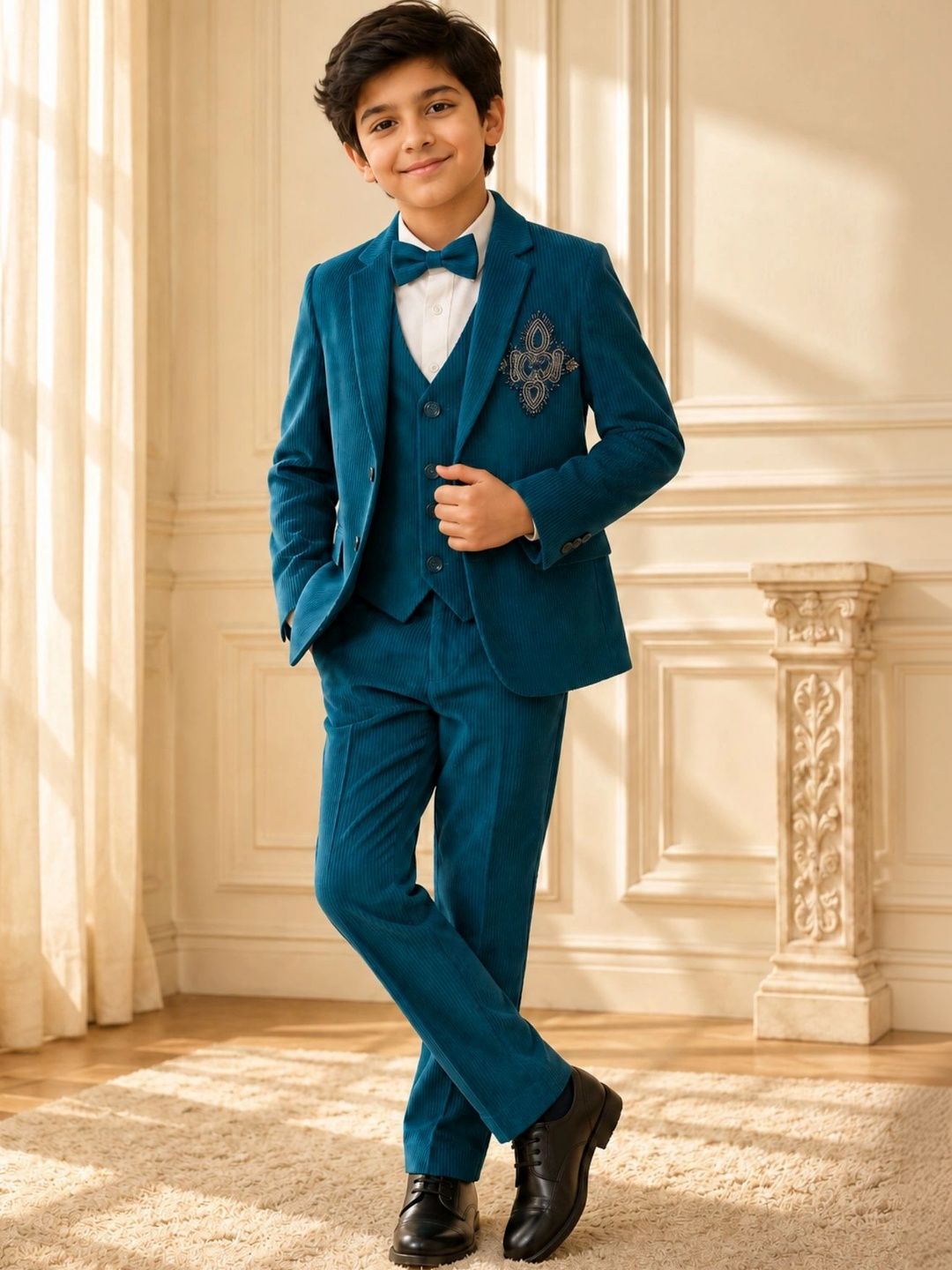 Lagorii Boys Embroidered Shawl Collar Party Wear Suit Set-picture-46