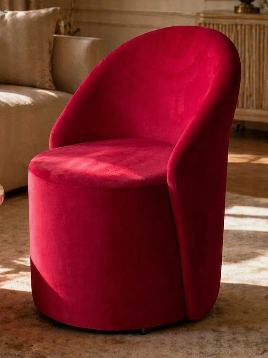 JAICO Red Wooden Round Ottomans-picture-40