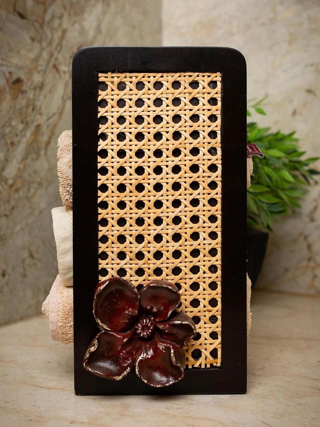 PRET HOMES Brown Textured Wood Towel Holder-picture-55