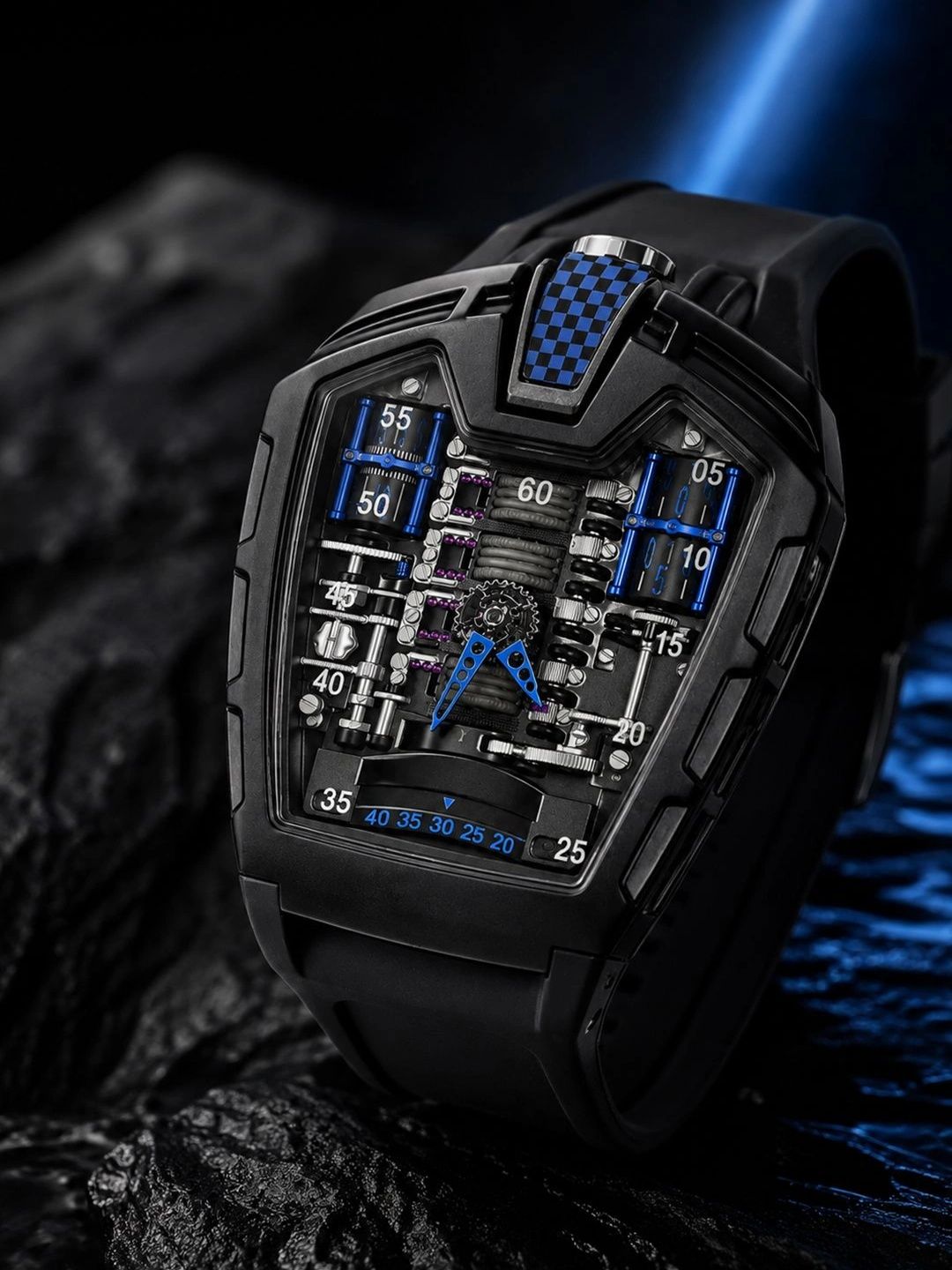 ZIVANCHE Men Skeleton Dial & Straps Analogue Chronograph Motion Powered Watch Ferrari Engine-Blk Blue-picture-13