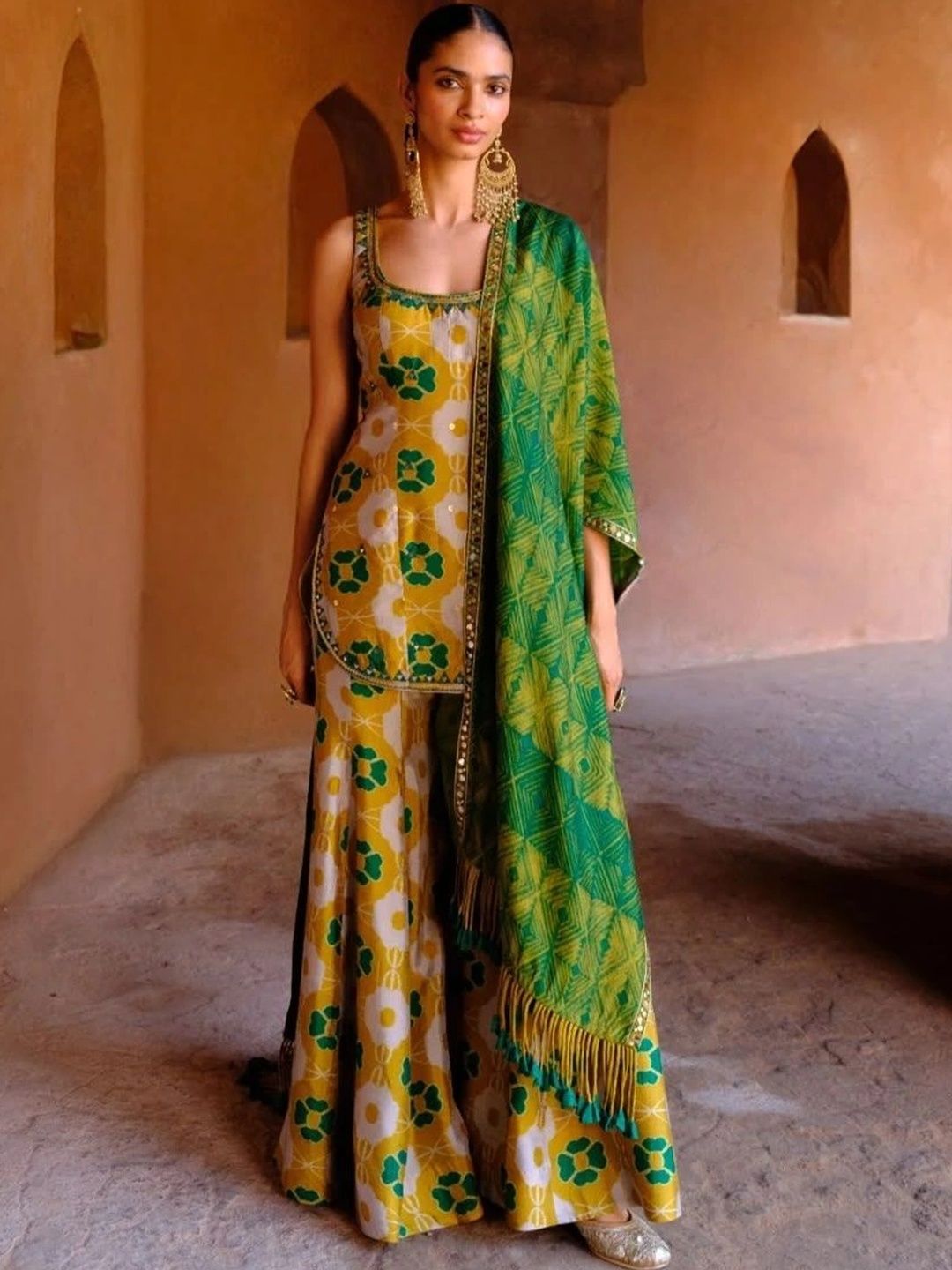 HK CLOTHING BRAND Floral Printed Straight Silk Georgette Kurta with Sharara & With Dupatta-picture-45