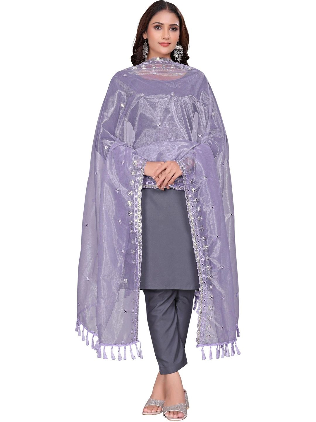 Cloric Fashion Ethnic Motifs Embroidered Organza Dupatta with Mirror Work-picture-18