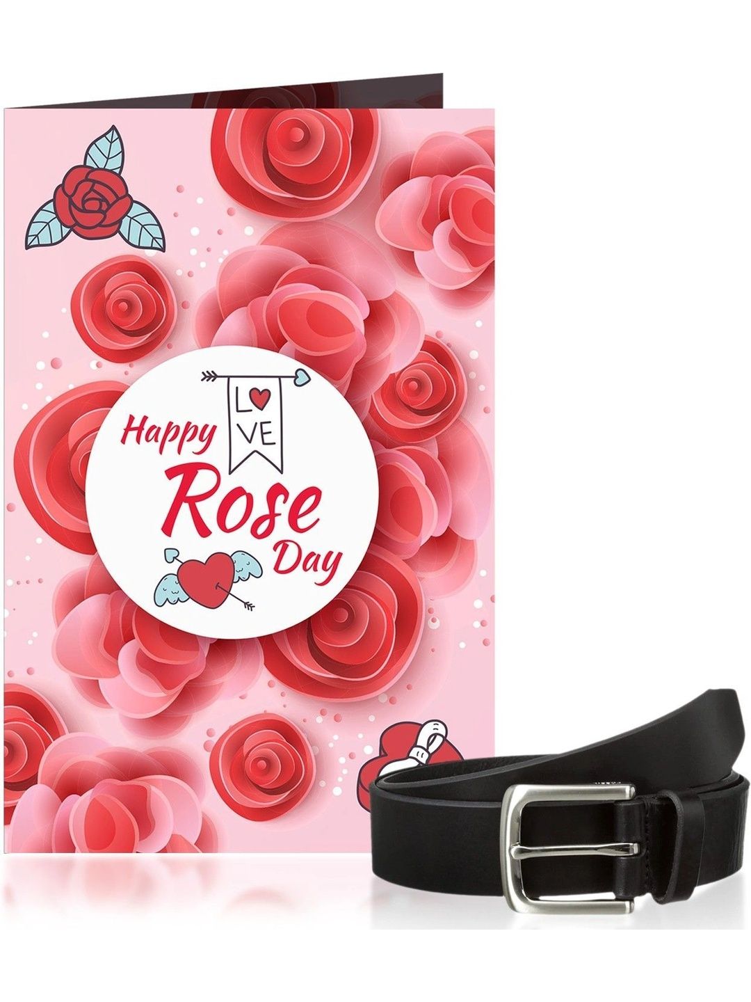 GIFT MY PASSION 2 Pcs Red Happy Rose Day Greeting Card With Belt-picture-56