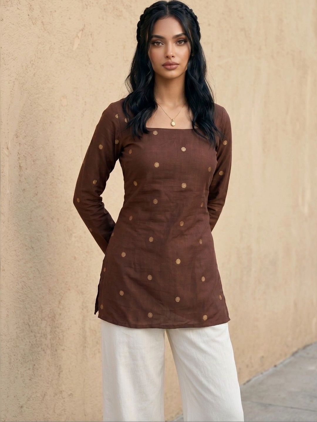 fusion by glitchez Polka Dot Printed Square Neck Kurti-picture-33