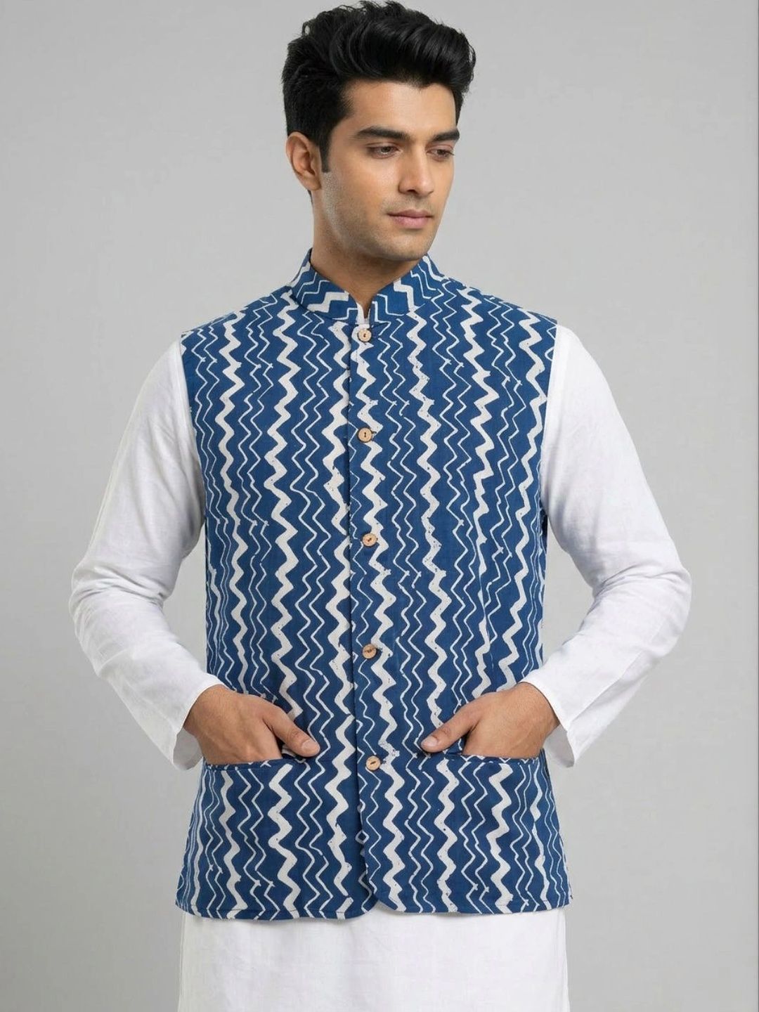 Sanman Ethnix by Raymond Men Geometric Open Front Jacket-picture-13