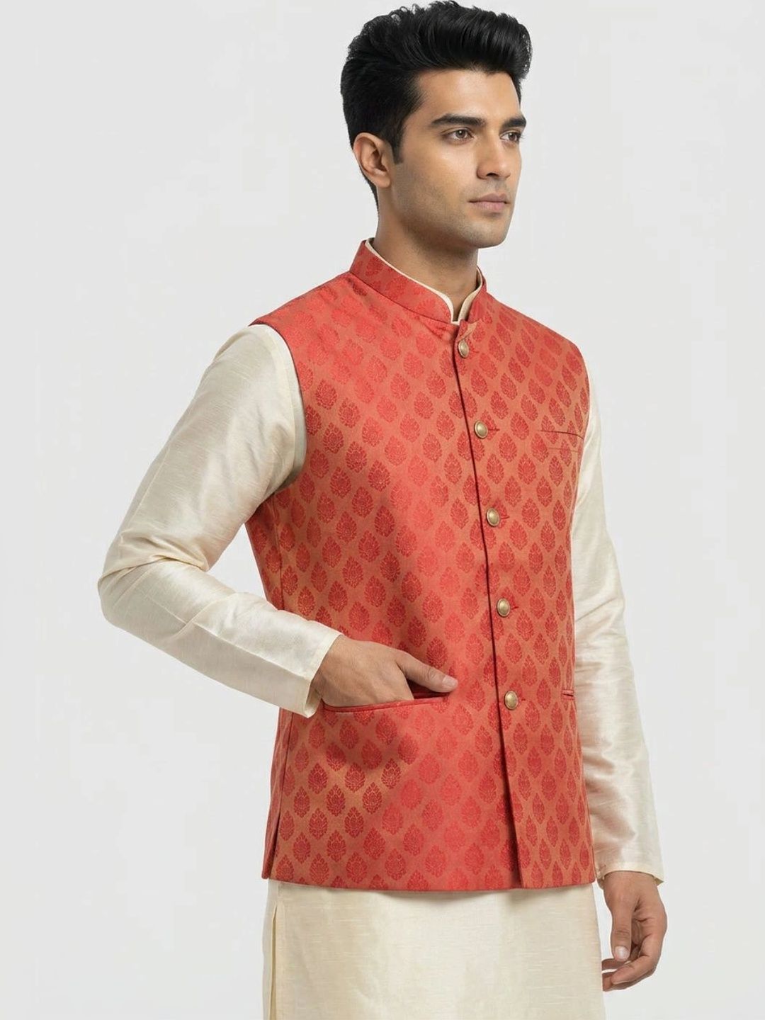 Sanman Ethnix by Raymond Men Woven Design Nehru Jackets
