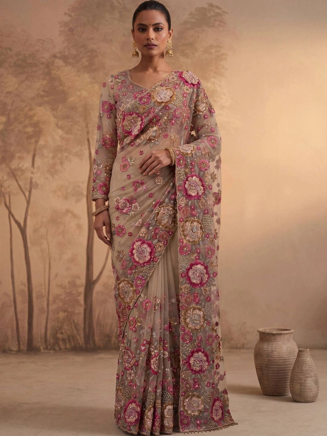 THE THIRD LABEL Embroidered Net Designer Saree-picture-55