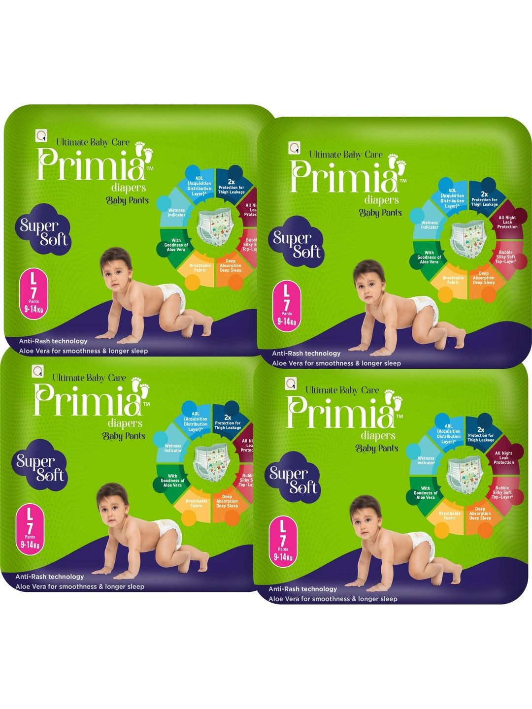 Primia Set Of 4 Diaper Baby Pants With Aloe Vera - L - 7Pcs Each-picture-55