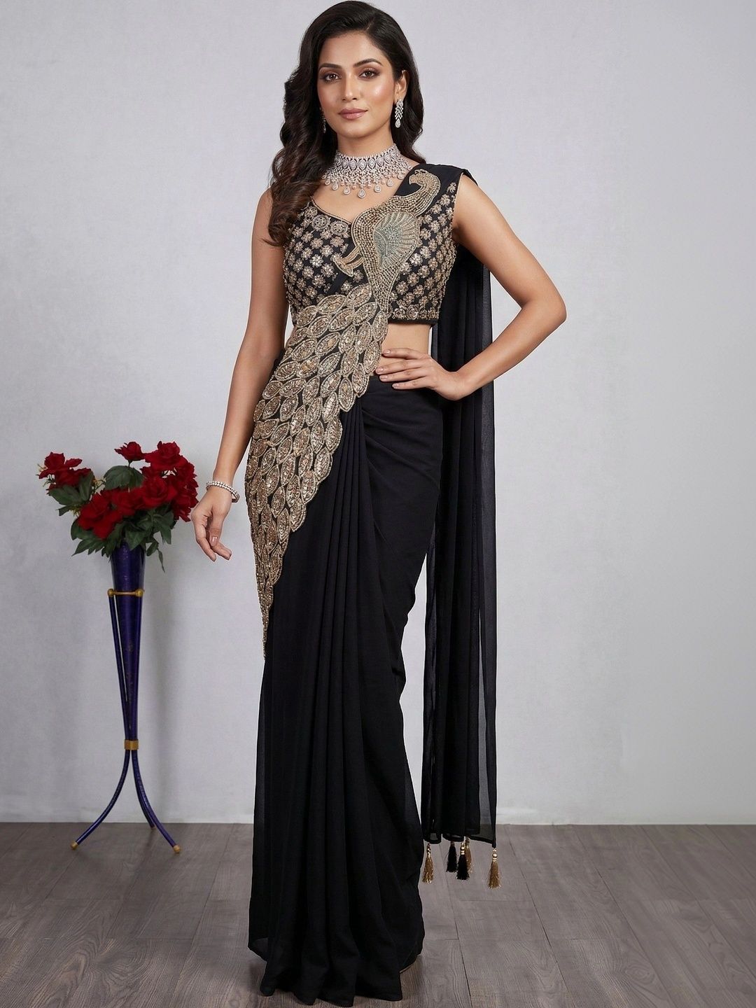 Kinjhit Fashion Embellished Embroidered Pure Georgette Designer Saree-picture-55