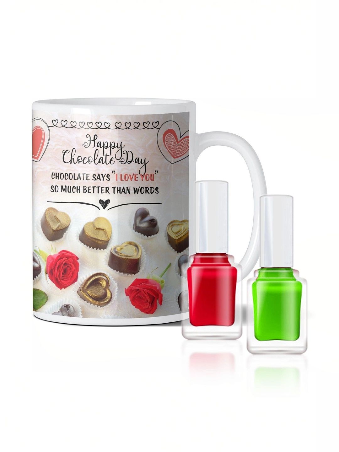 GIFT MY PASSION 3-Pcs White & Red Chocolate Day Mug & Nail Polish Gift Set-image-14