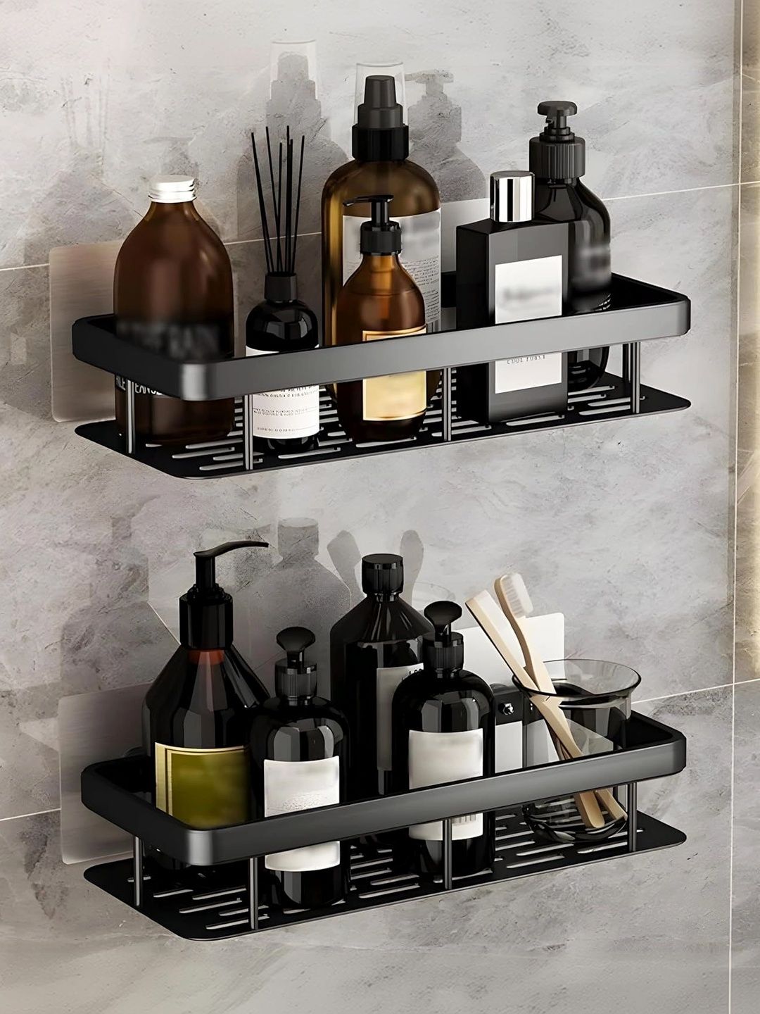 Myntra Elegant Homes Black 2 piece Solid Aluminium Bathroom Caddy-picture-51