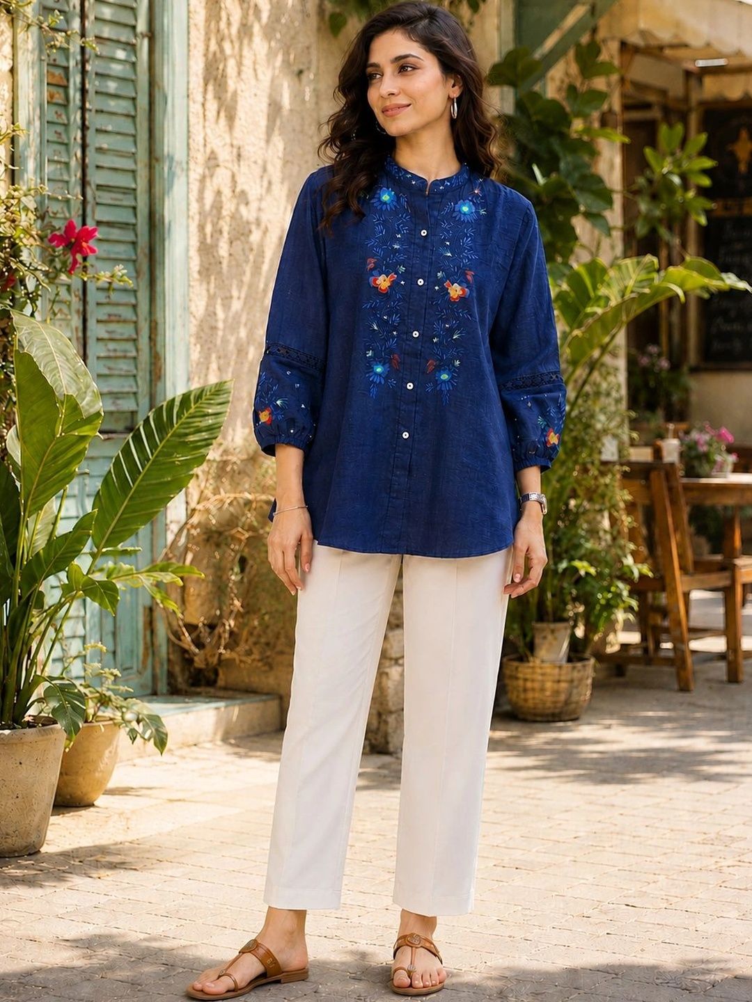 Nayam By Lakshita Floral Embroidered Cotton Top-image-28