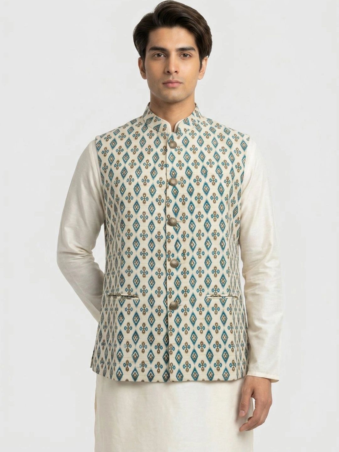 Sanman Ethnix by Raymond Men Printed Open Front Nehru Jackets