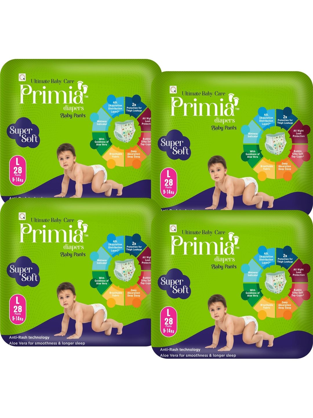 Primia Set Of 4 Diaper Baby Pants With Aloe Vera - L - 28Pcs Each-picture-42