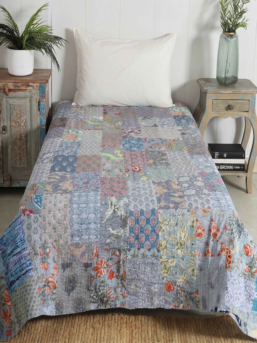 HANDICRAFT PALACE Grey Printed Pure Cotton Single Bed Covers-picture-20