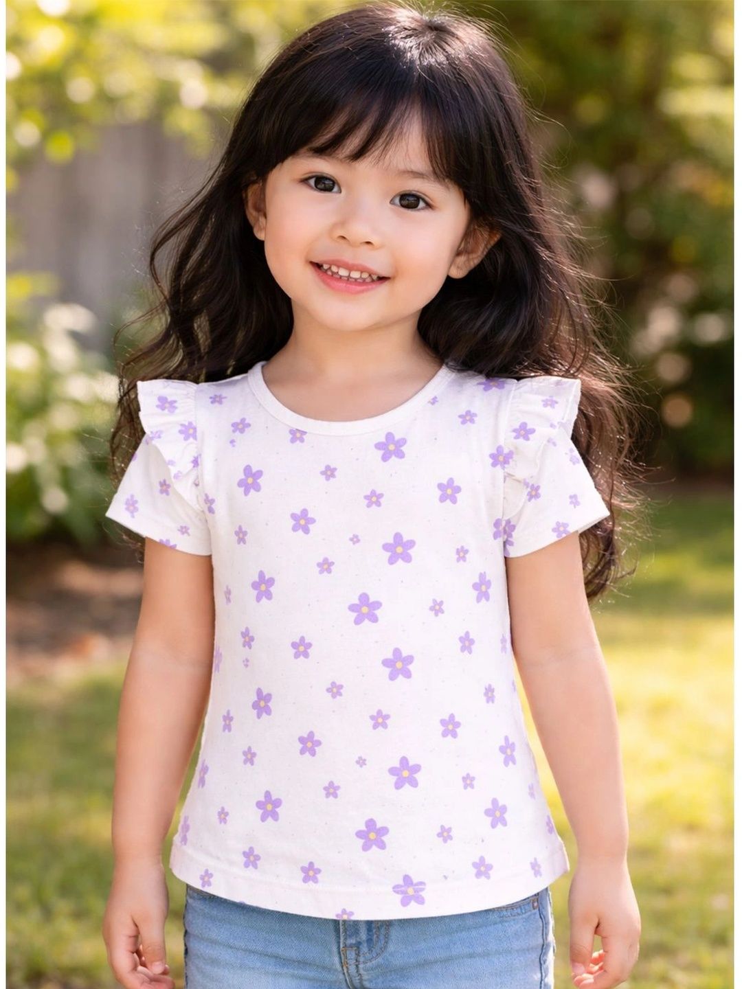 FABROYZ Floral Print Flutter Sleeve Ruffles Cotton Top-picture-13