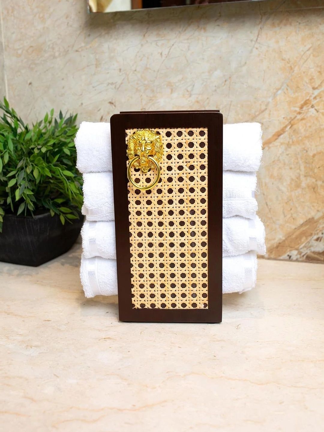 PRET HOMES Brown Textured Wood Towel Holder-picture-31