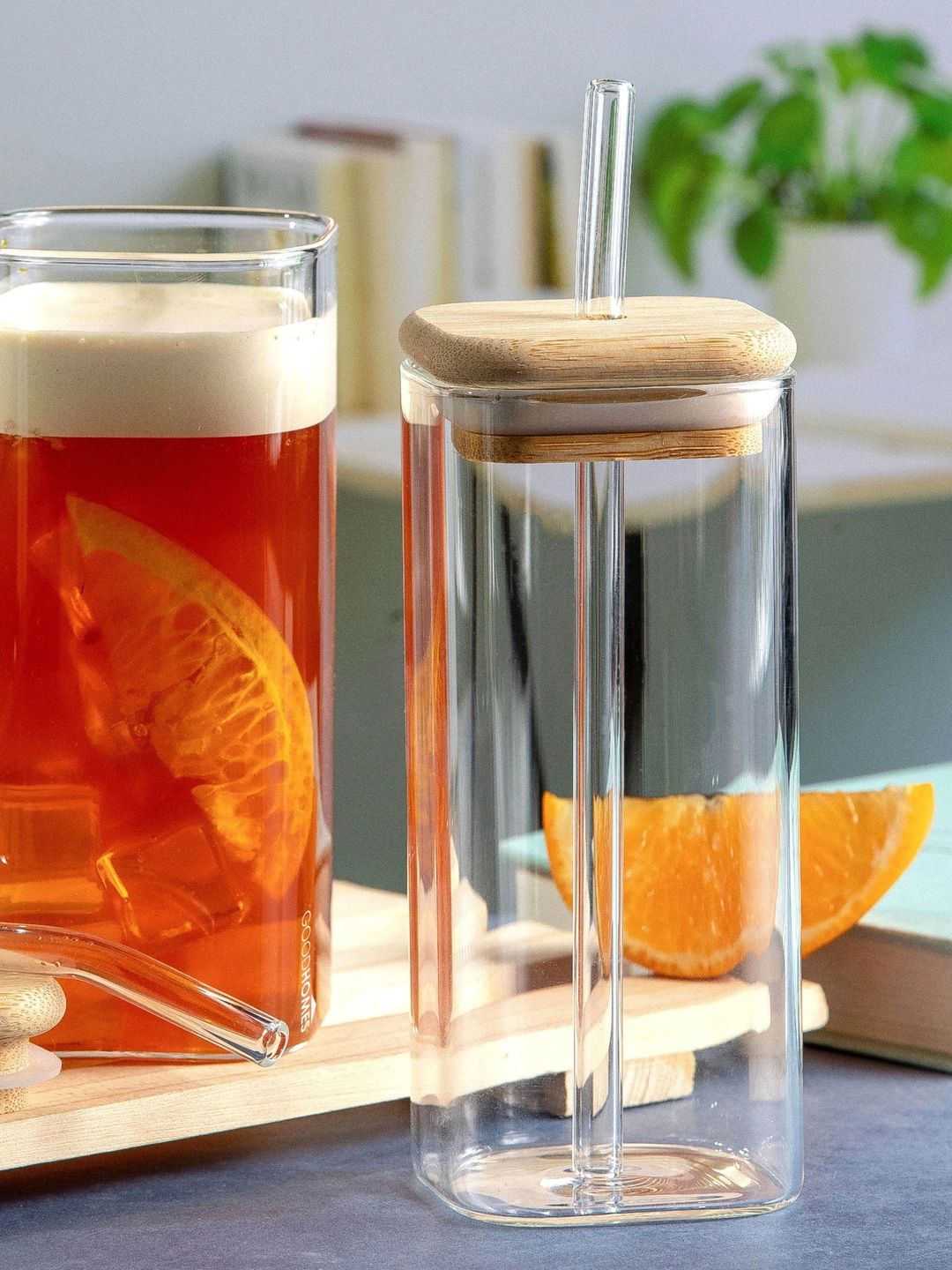 GOODHOMES Tumbler With Glass Straw & Wooden Lid-picture-53