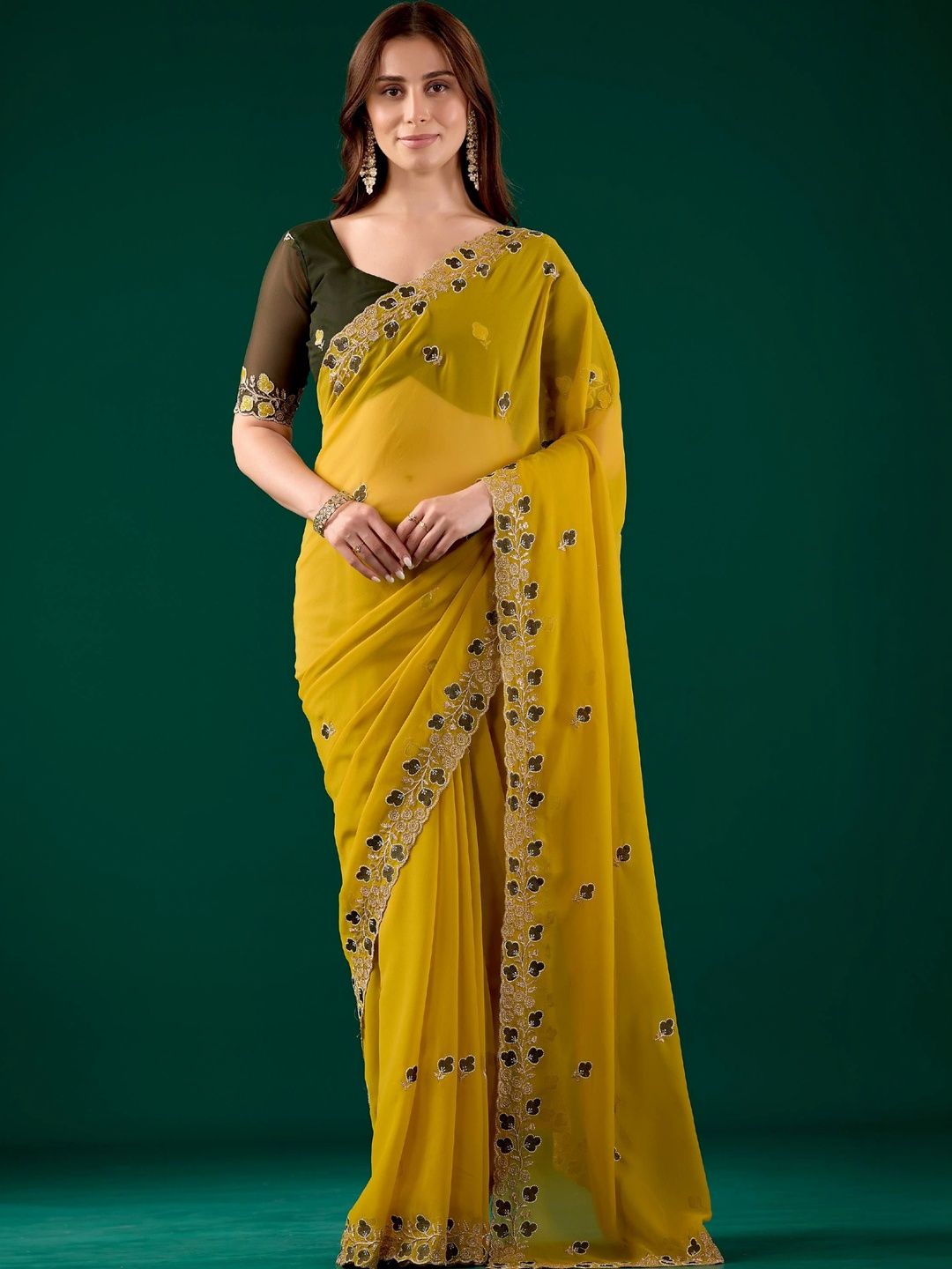 K 5 Fashion Floral Embroidered Pure Georgette Fusion Ikat Saree-picture-41