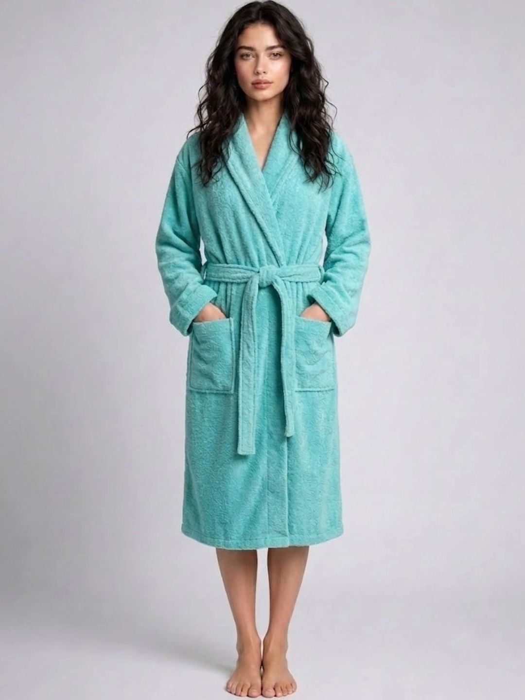SENSES Blue Cotton Knee Length Bath Robe & Wraps-picture-42