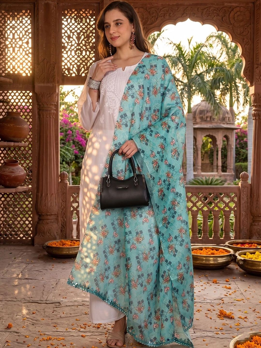 LOOM LEGACY Printed Cotton Silk Dupatta with Sequinned-picture-58