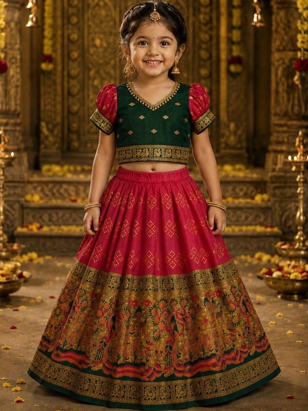 Ethzy Girls Embroidered Thread Work Ready to Wear Lehenga &-image-28